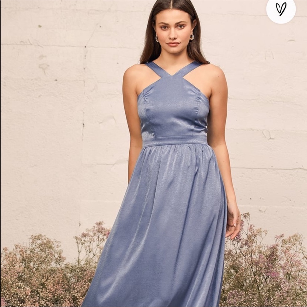 Vintage Blue Satin Maxi Dress